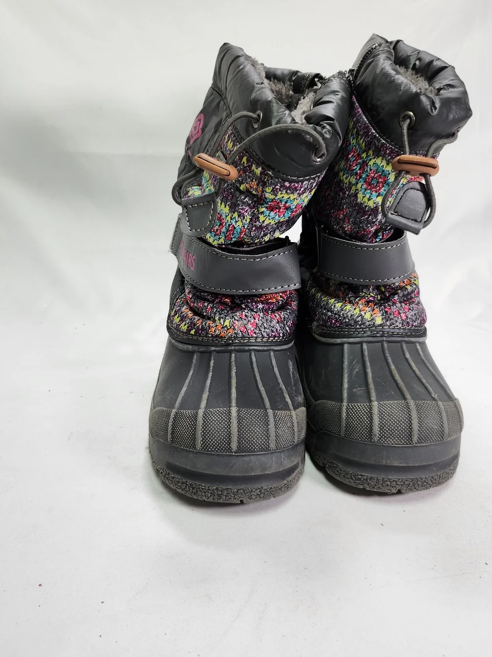 Dream Pairs Kids Black Winter Snow Boots with Multicolor Knit